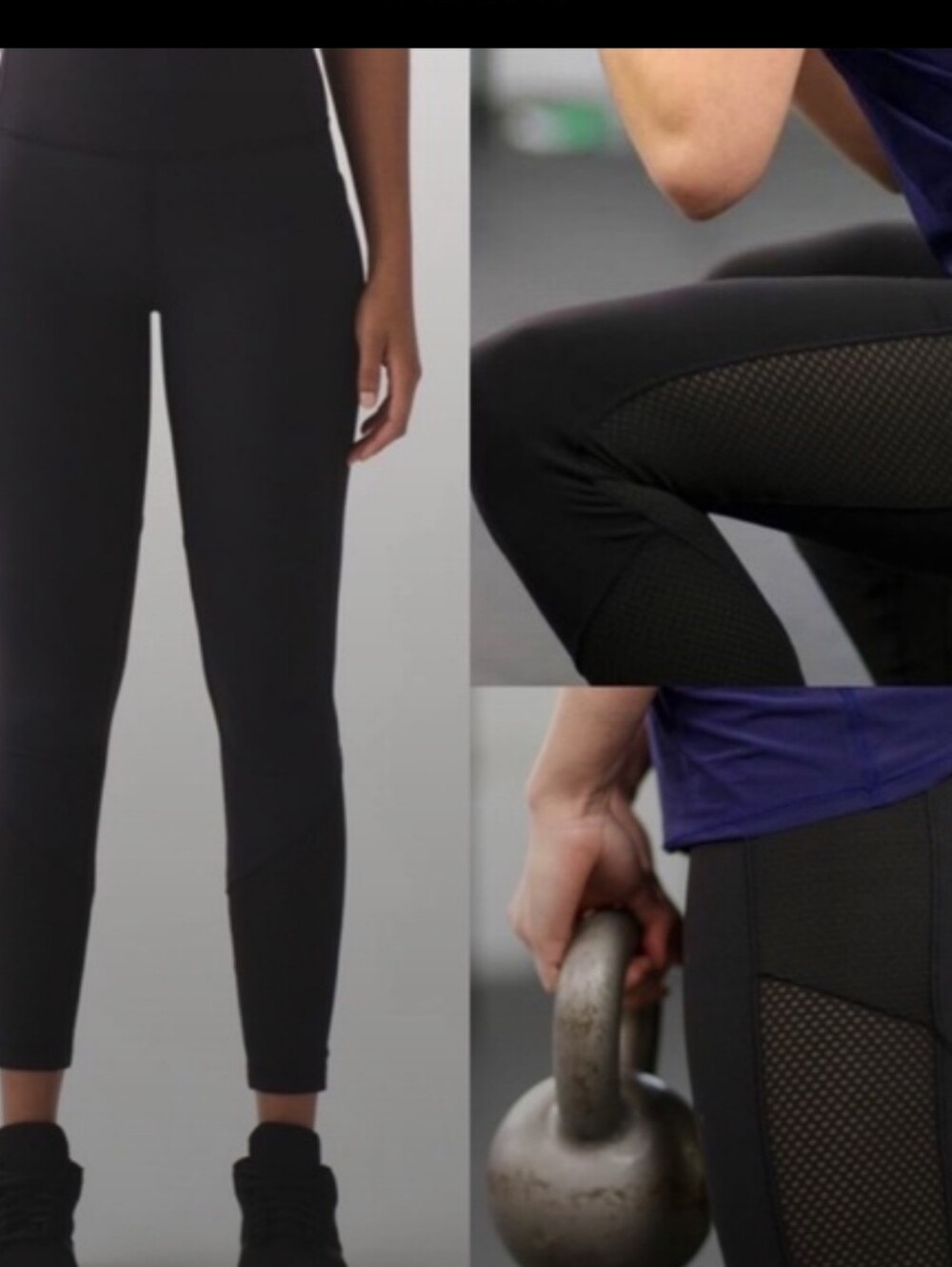 Lululemon Fit Phyique Black Mesh Panel Leggings